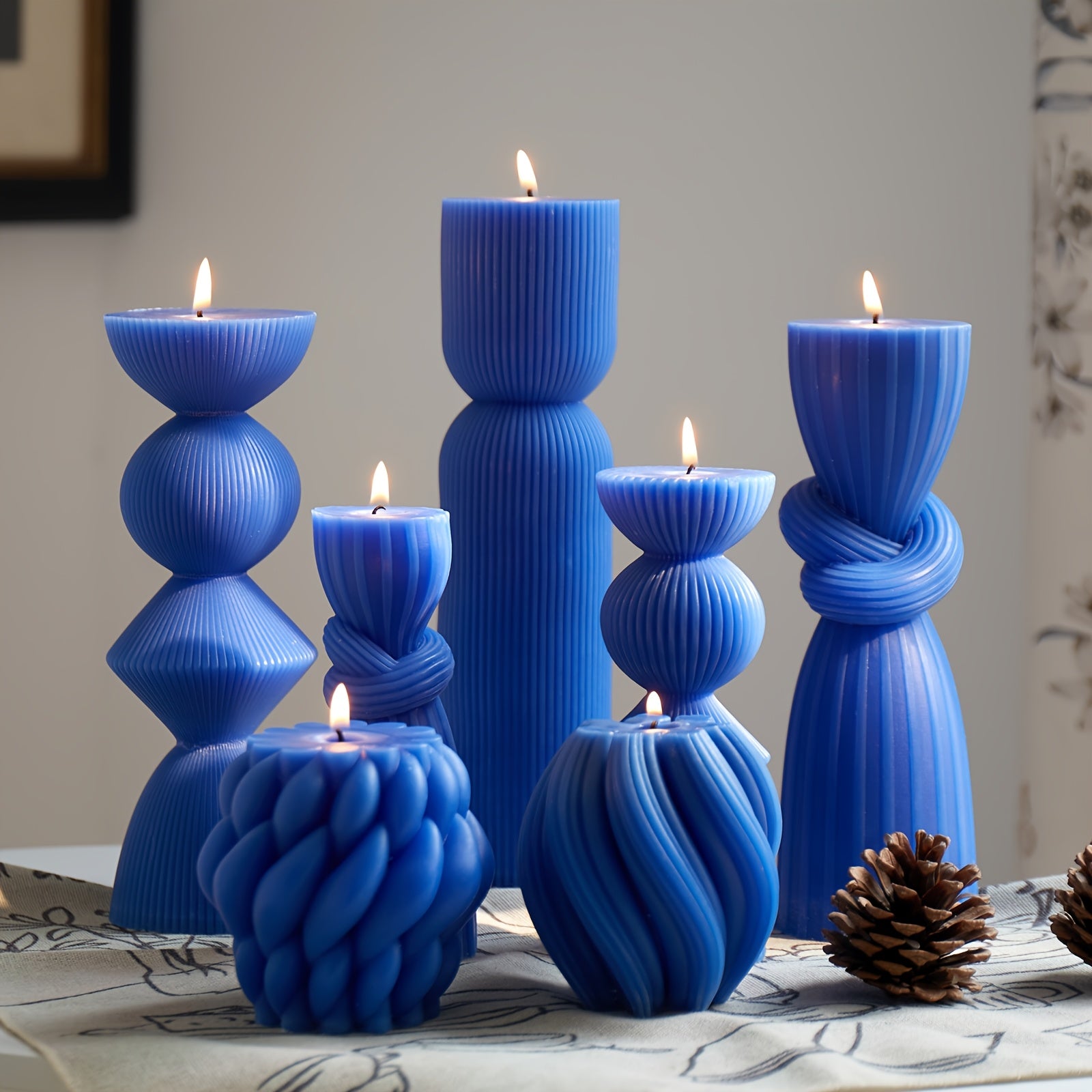 7-Pack Large Ribbed Pillar Candles - Soy Wax Handmade Home Decor Candles For Housewarming Gift, Shelf Decor, Wedding, Dining Table Centerpiece