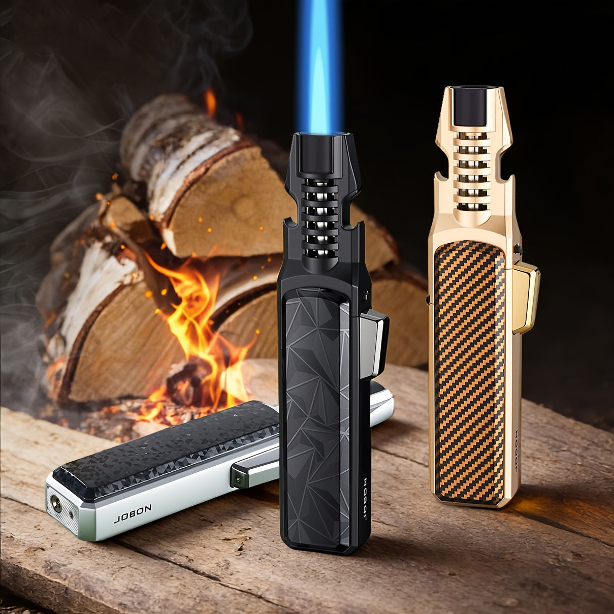 2 PackZinc Alloy Windproof Refillable Butane Jet Adjustable Blue Flame Lighter, Polished 2-in-1 Design with Opener And Safety Lock for Home Candles, Kitchen, Camping BBQ, Thoughtful Present for Men On Father's Day(No Butane Fuel Included)