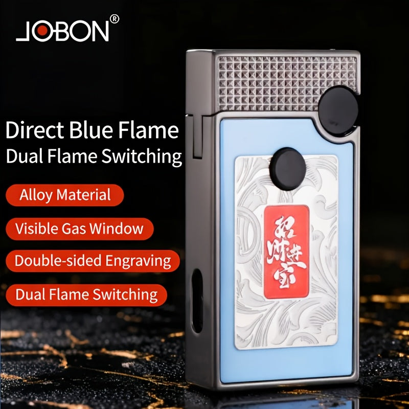 Dual-flame Lighter, Wheel Ignition, Press-to-use Jet Flame, Transparent Gas Tank, Gift Box Packaging, Available In Multiple Colors. Ideal As A Gift for Fathers And Boyfriends (without Gas Included)