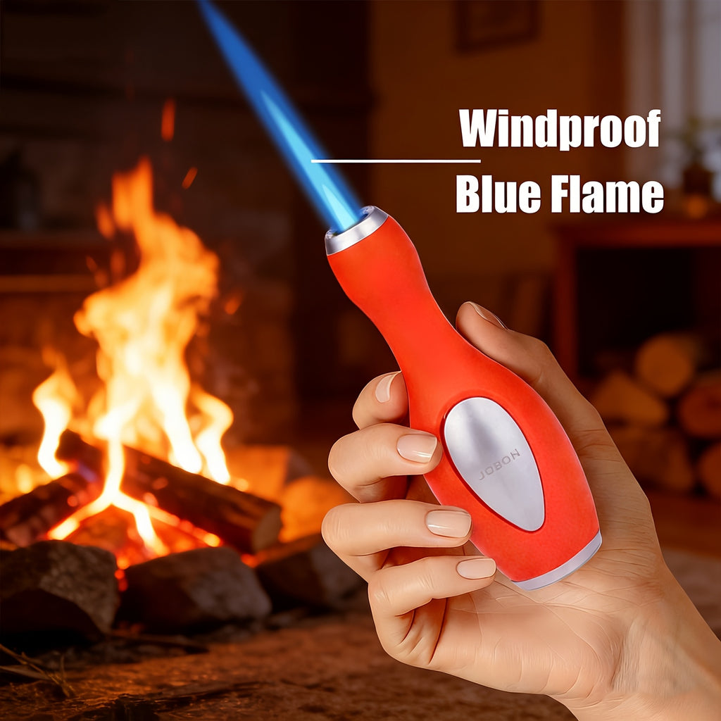 Exquisite Zinc Alloy Torch Lighter, Creative Bowling Style Windproof Refillable Jet Blue Flame Lighter, One-Button Adjustable Flame Function, Great Mens Present for Father's Day Christmas Birthday, for Candles Barbecue Camping (Butane Not Included)