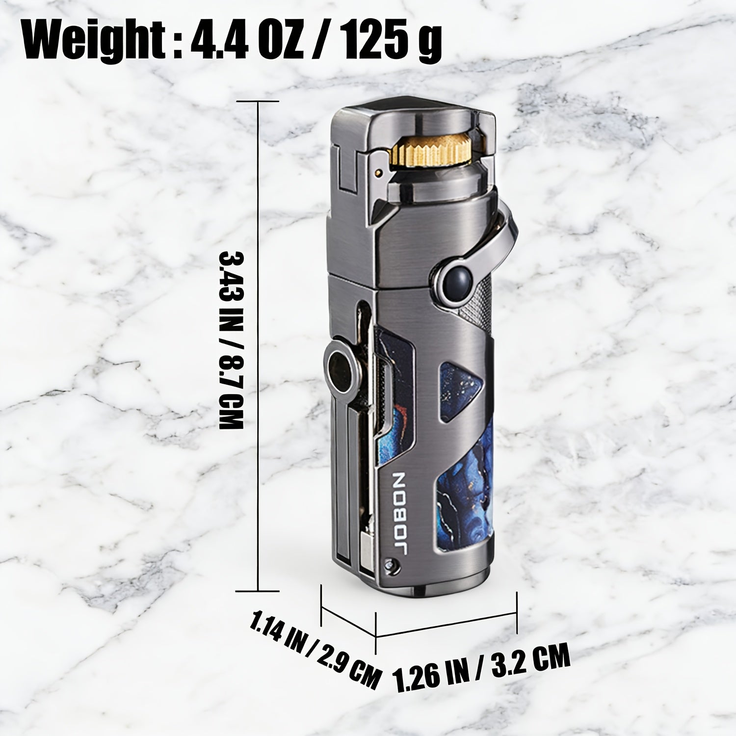 3-in-1 Zinc Alloy Windproof Refillable Butane Jet Torch Lighter, Advanced Technology Lines Design Protective Lid, Powerful Blue Flame, Built-in Punch And Draw Enhancer for Camping, BBQ And Candle for Father's Day And Birthday(Butane Not Included)