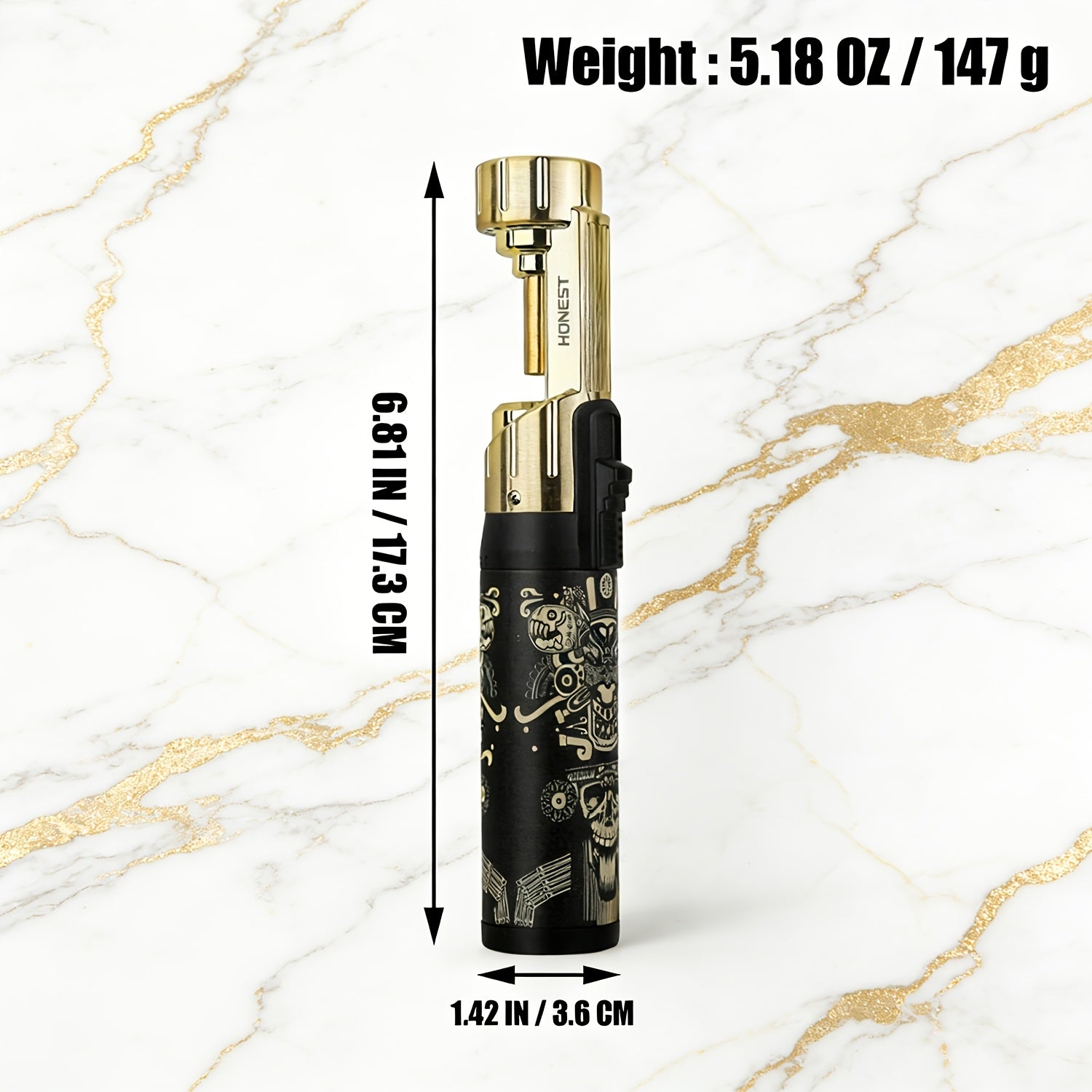 Large Tube Zinc Alloy Windproof Refillable Butane Jet Torch Lighter with Colorful Pattern, Powerful Polished End Adjustable Blue Flame for Candles, Camping And Barbecue, Ideal Present for Father'S Day, Birthday And Holiday (No Butane Included)