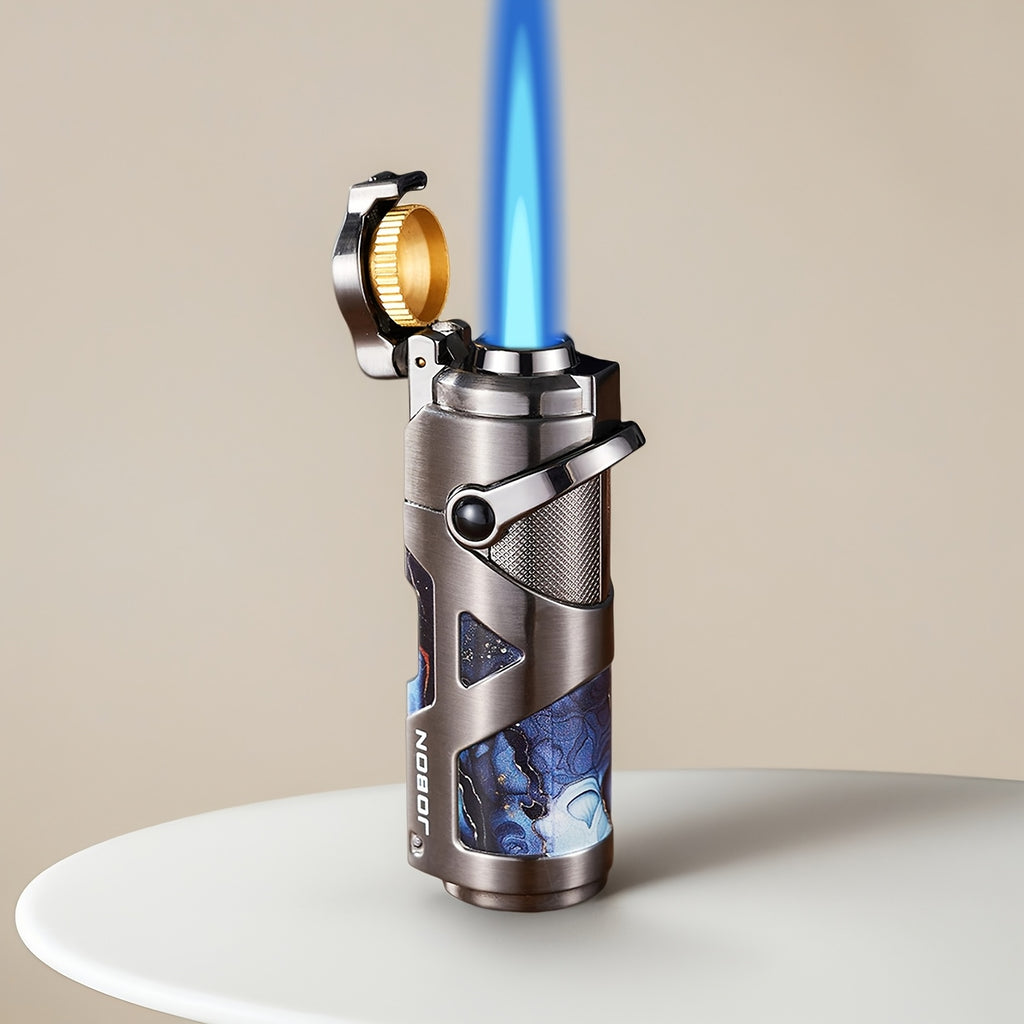 3-in-1 Zinc Alloy Windproof Refillable Butane Jet Torch Lighter, Advanced Technology Lines Design Protective Lid, Powerful Blue Flame, Built-in Punch And Draw Enhancer for Camping, BBQ And Candle for Father's Day And Birthday(Butane Not Included)