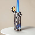 3-in-1 Zinc Alloy Windproof Refillable Butane Jet Torch Lighter, Advanced Technology Lines Design Protective Lid, Powerful Blue Flame, Built-in Punch And Draw Enhancer for Camping, BBQ And Candle for Father's Day And Birthday(Butane Not Included)