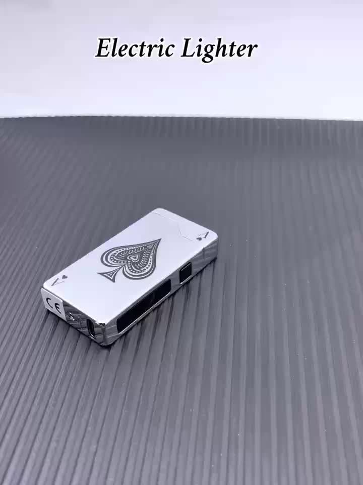 A Black Spade Ace Patterned Electronic Lighter, Windproof Lighter, Outdoor Lighter, Home Lighter