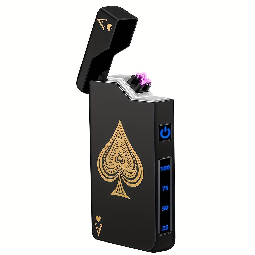 A Black Spade Ace Patterned Electronic Lighter, Windproof Lighter, Outdoor Lighter, Home Lighter