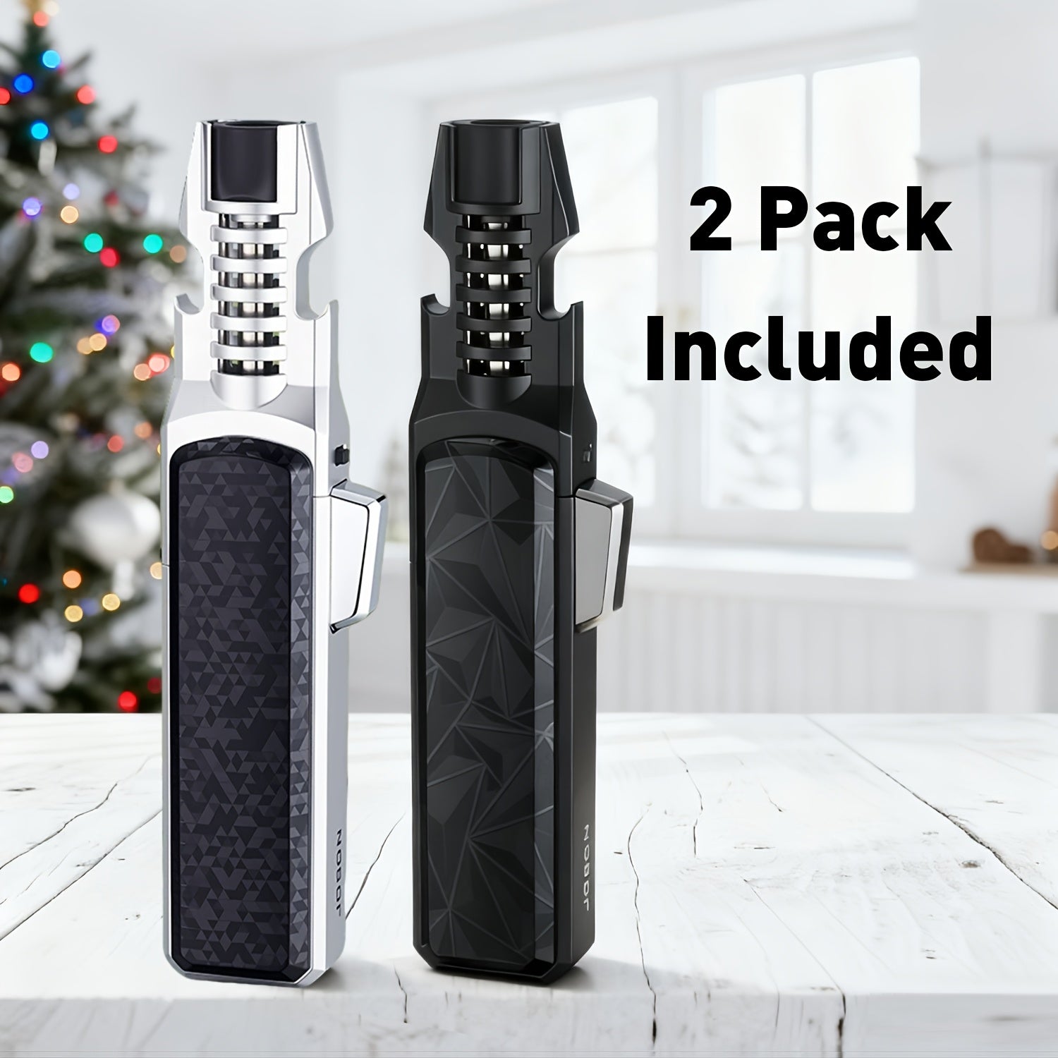 2 PackZinc Alloy Windproof Refillable Butane Jet Adjustable Blue Flame Lighter, Polished 2-in-1 Design with Opener And Safety Lock for Home Candles, Kitchen, Camping BBQ, Thoughtful Present for Men On Father's Day(No Butane Fuel Included)