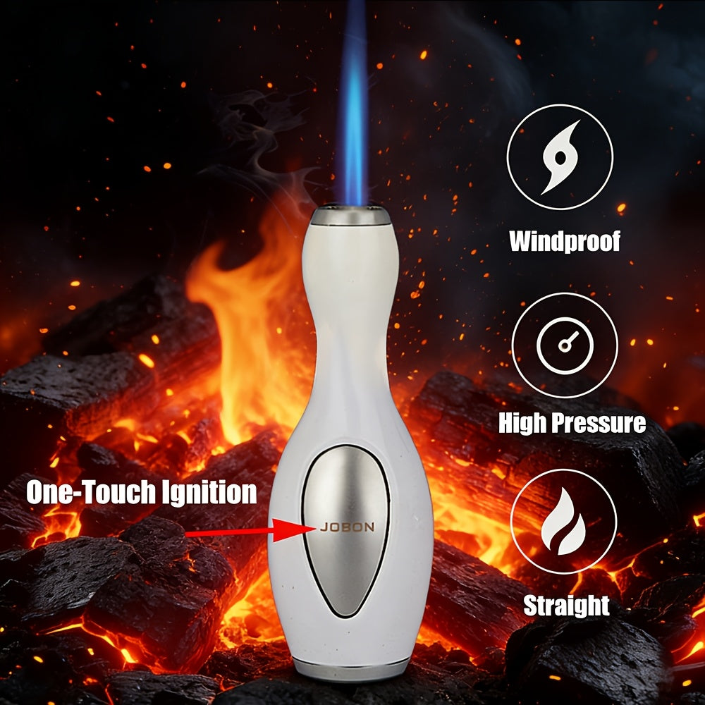 Exquisite Zinc Alloy Torch Lighter, Creative Bowling Style Windproof Refillable Jet Blue Flame Lighter, One-Button Adjustable Flame Function, Great Mens Present for Father's Day Christmas Birthday, for Candles Barbecue Camping (Butane Not Included)