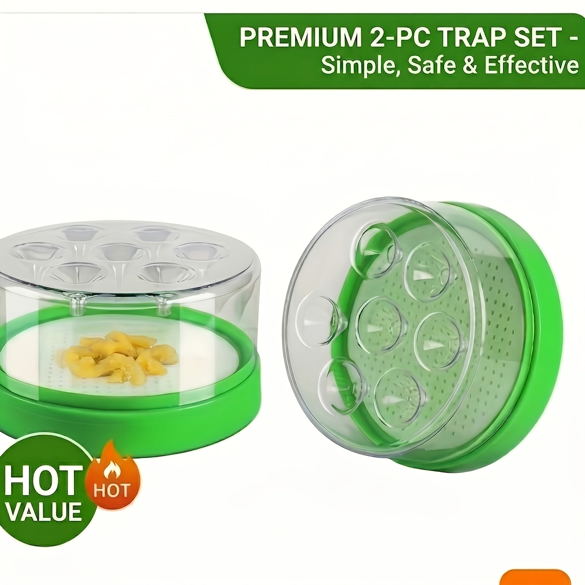Non-Toxic Reusable Flying Insect Trap Cage with 7 Trapping Holes, Transparent Top And Green Base - No Electricity Or Battery Needed - Safe And Effective for Home And Garden Pest Control - Traps Wasps, Flies, Insects - Durable Plastic