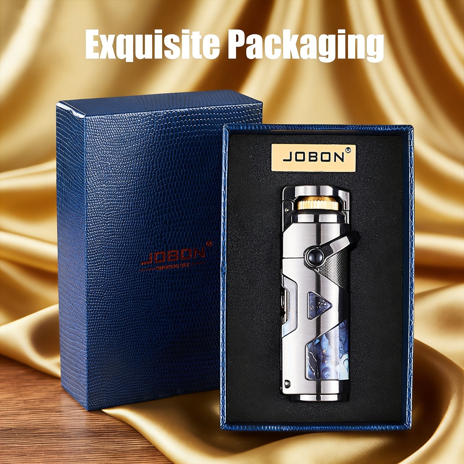 3-in-1 Zinc Alloy Windproof Refillable Butane Jet Torch Lighter, Advanced Technology Lines Design Protective Lid, Powerful Blue Flame, Built-in Punch And Draw Enhancer for Camping, BBQ And Candle for Father's Day And Birthday(Butane Not Included)