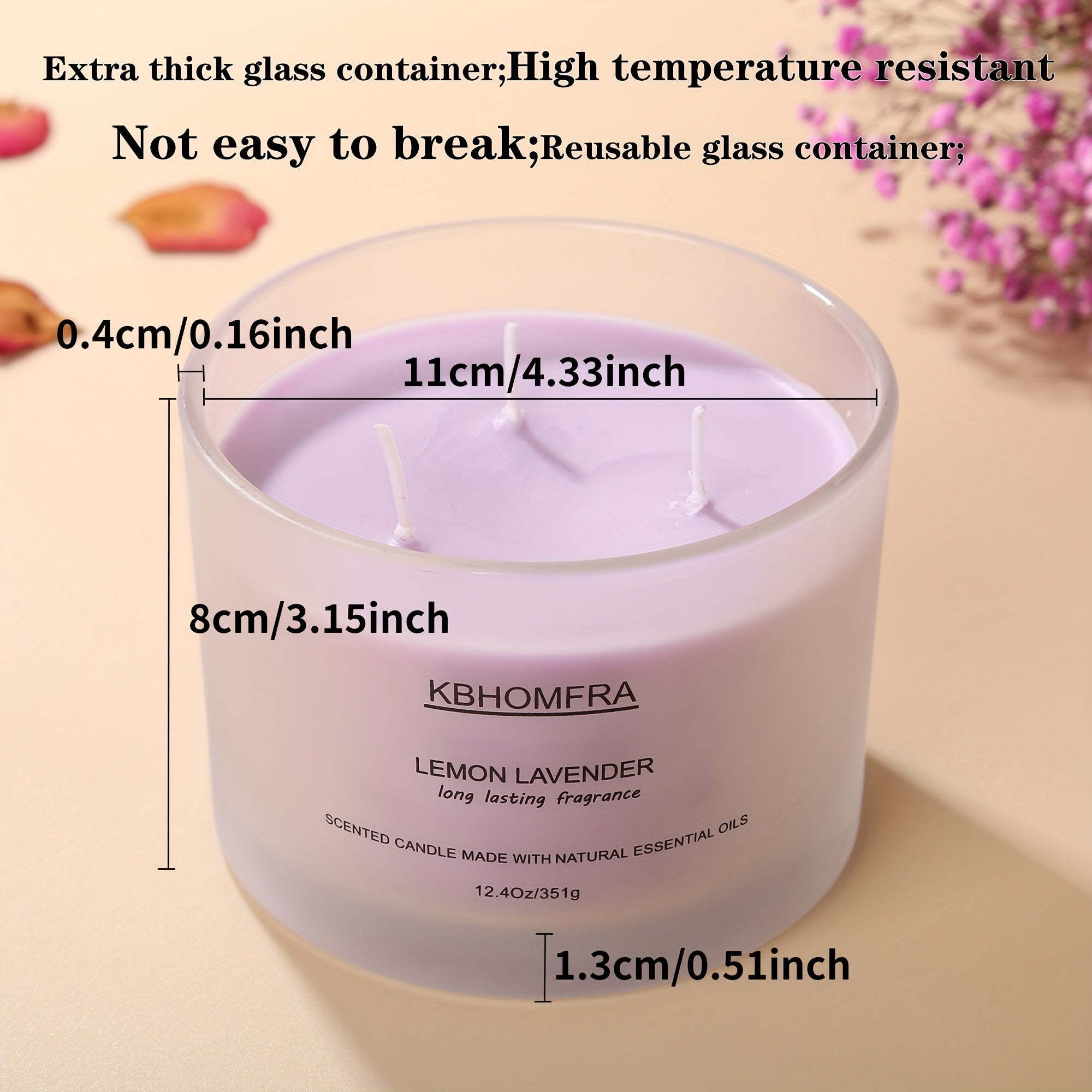 2Pack KBHOMFRA Scented Candle for Home, Coconut Jasmine Lavender Essential Oils Fragrant, Soy Wax 12.4Oz Large Capacity, 3-Wick 70 Hours Burn, for Festival Luxury Gift, Sleep Relaxation Ambience