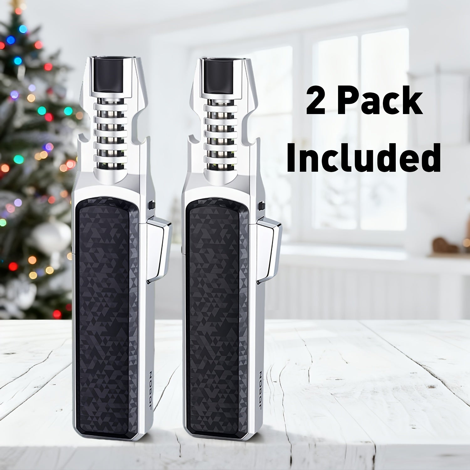 2 PackZinc Alloy Windproof Refillable Butane Jet Adjustable Blue Flame Lighter, Polished 2-in-1 Design with Opener And Safety Lock for Home Candles, Kitchen, Camping BBQ, Thoughtful Present for Men On Father's Day(No Butane Fuel Included)