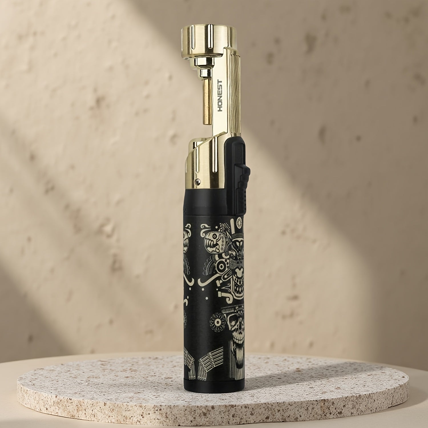 Large Tube Zinc Alloy Windproof Refillable Butane Jet Torch Lighter with Colorful Pattern, Powerful Polished End Adjustable Blue Flame for Candles, Camping And Barbecue, Ideal Present for Father'S Day, Birthday And Holiday (No Butane Included)