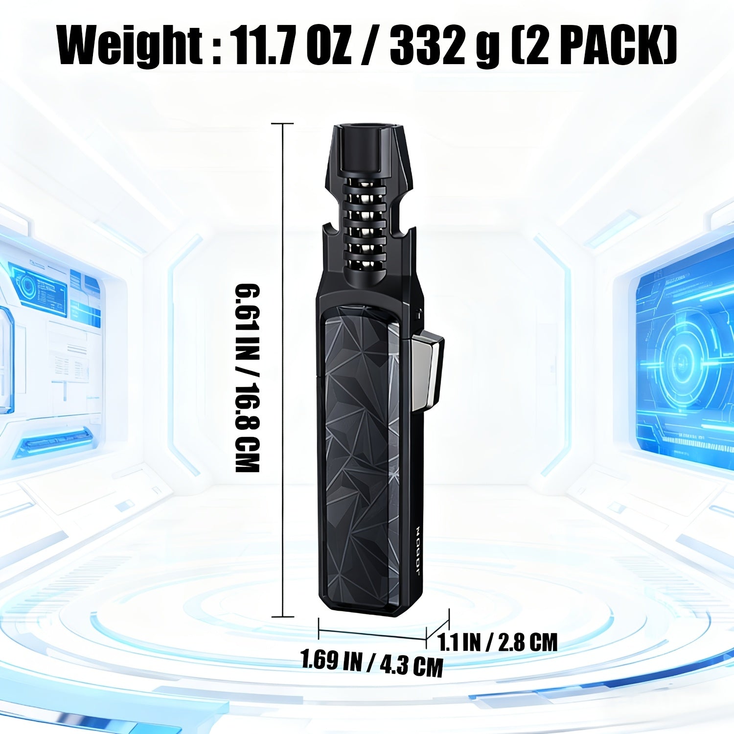 2 PackZinc Alloy Windproof Refillable Butane Jet Adjustable Blue Flame Lighter, Polished 2-in-1 Design with Opener And Safety Lock for Home Candles, Kitchen, Camping BBQ, Thoughtful Present for Men On Father's Day(No Butane Fuel Included)