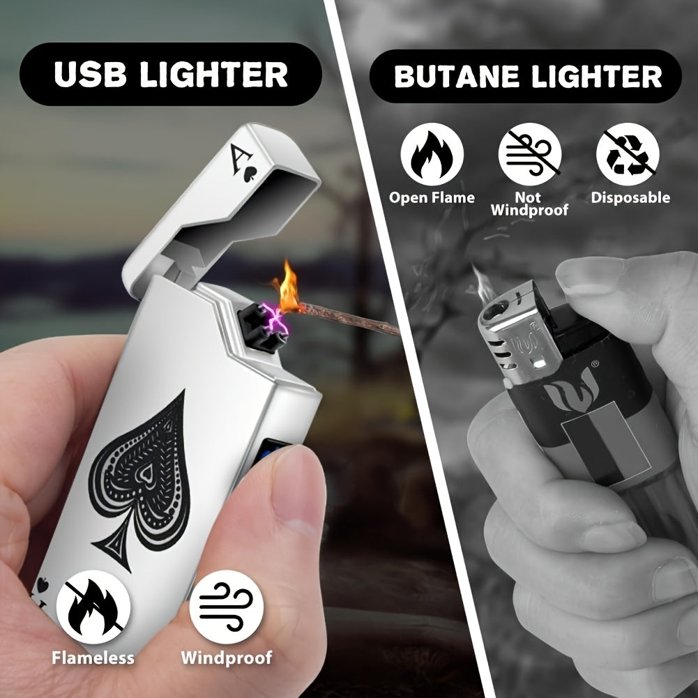 A Black Spade Ace Patterned Electronic Lighter, Windproof Lighter, Outdoor Lighter, Home Lighter
