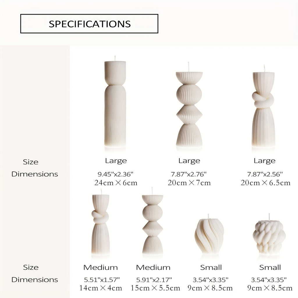 7-Pack Large Ribbed Pillar Candles - Soy Wax Handmade Home Decor Candles For Housewarming Gift, Shelf Decor, Wedding, Dining Table Centerpiece