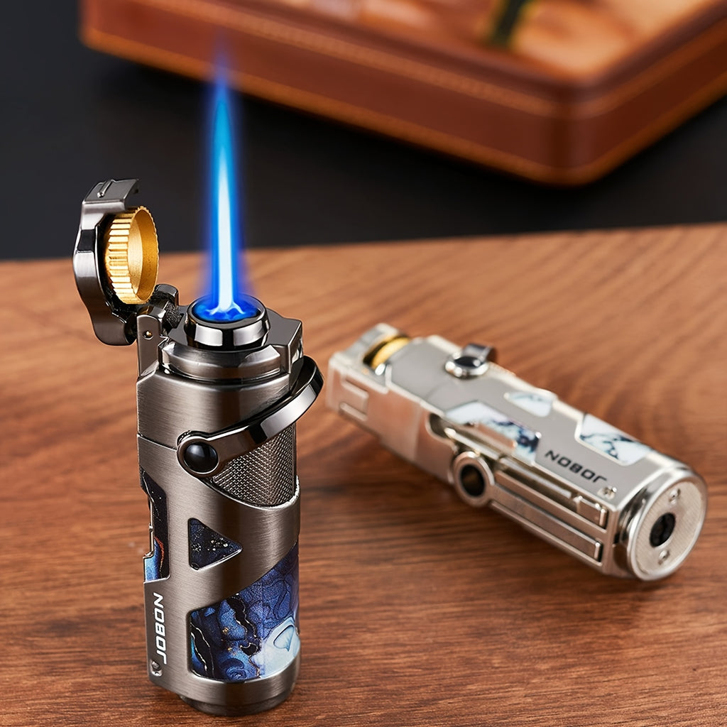 3-in-1 Zinc Alloy Windproof Refillable Butane Jet Torch Lighter, Advanced Technology Lines Design Protective Lid, Powerful Blue Flame, Built-in Punch And Draw Enhancer for Camping, BBQ And Candle for Father's Day And Birthday(Butane Not Included)