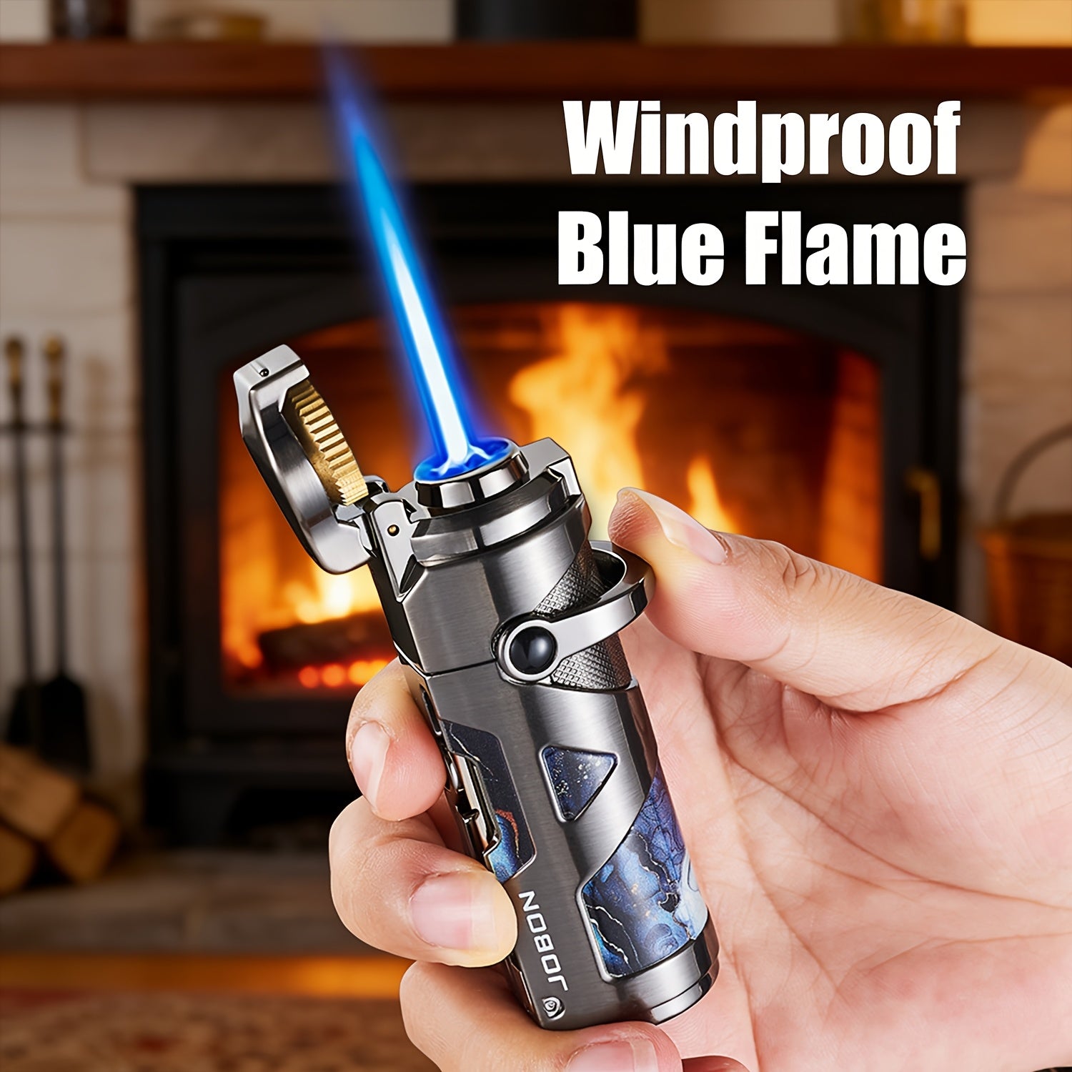 3-in-1 Zinc Alloy Windproof Refillable Butane Jet Torch Lighter, Advanced Technology Lines Design Protective Lid, Powerful Blue Flame, Built-in Punch And Draw Enhancer for Camping, BBQ And Candle for Father's Day And Birthday(Butane Not Included)