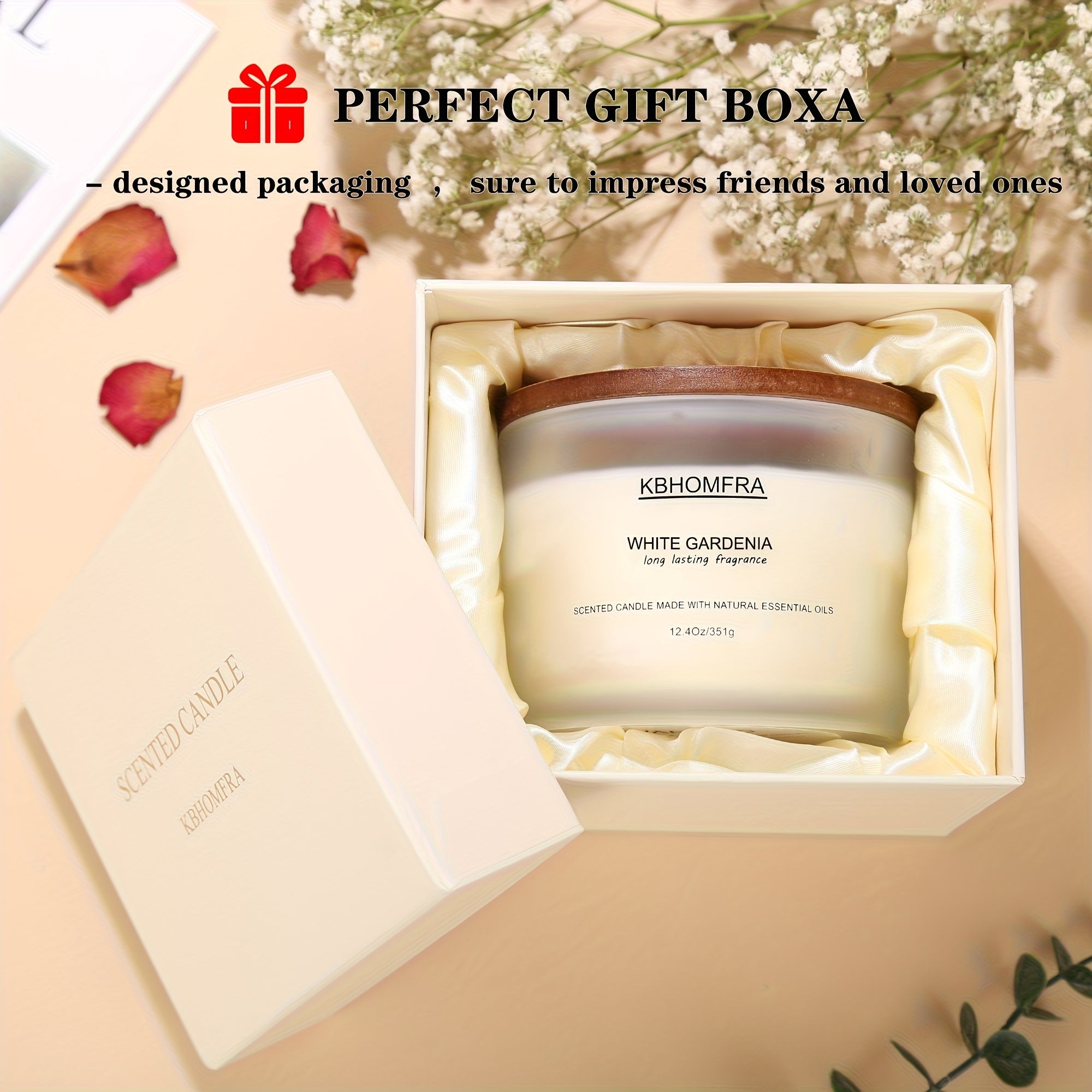 2Pack KBHOMFRA Scented Candle for Home, Coconut Jasmine Lavender Essential Oils Fragrant, Soy Wax 12.4Oz Large Capacity, 3-Wick 70 Hours Burn, for Festival Luxury Gift, Sleep Relaxation Ambience