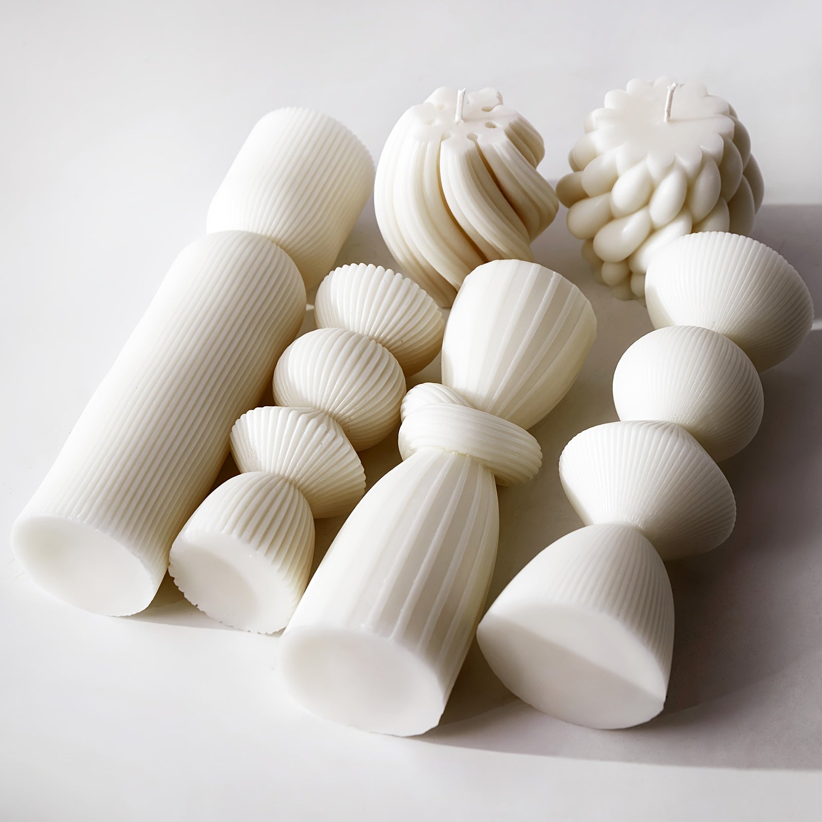 7-Pack Large Ribbed Pillar Candles - Soy Wax Handmade Home Decor Candles For Housewarming Gift, Shelf Decor, Wedding, Dining Table Centerpiece