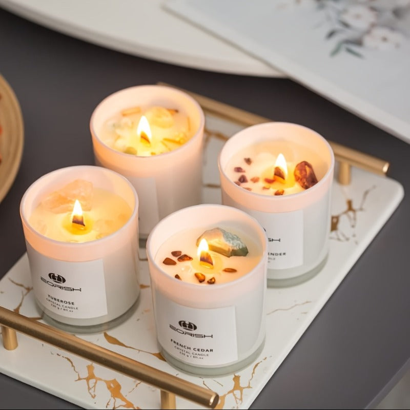 Soy Scented Candles with Crystal | Home Relaxation Scented Candles, Soul Gifts for Women\u002F Mothers\u002F Friends | Lavender, Tuberose, Cedar, Lemon & Sage Fragrances