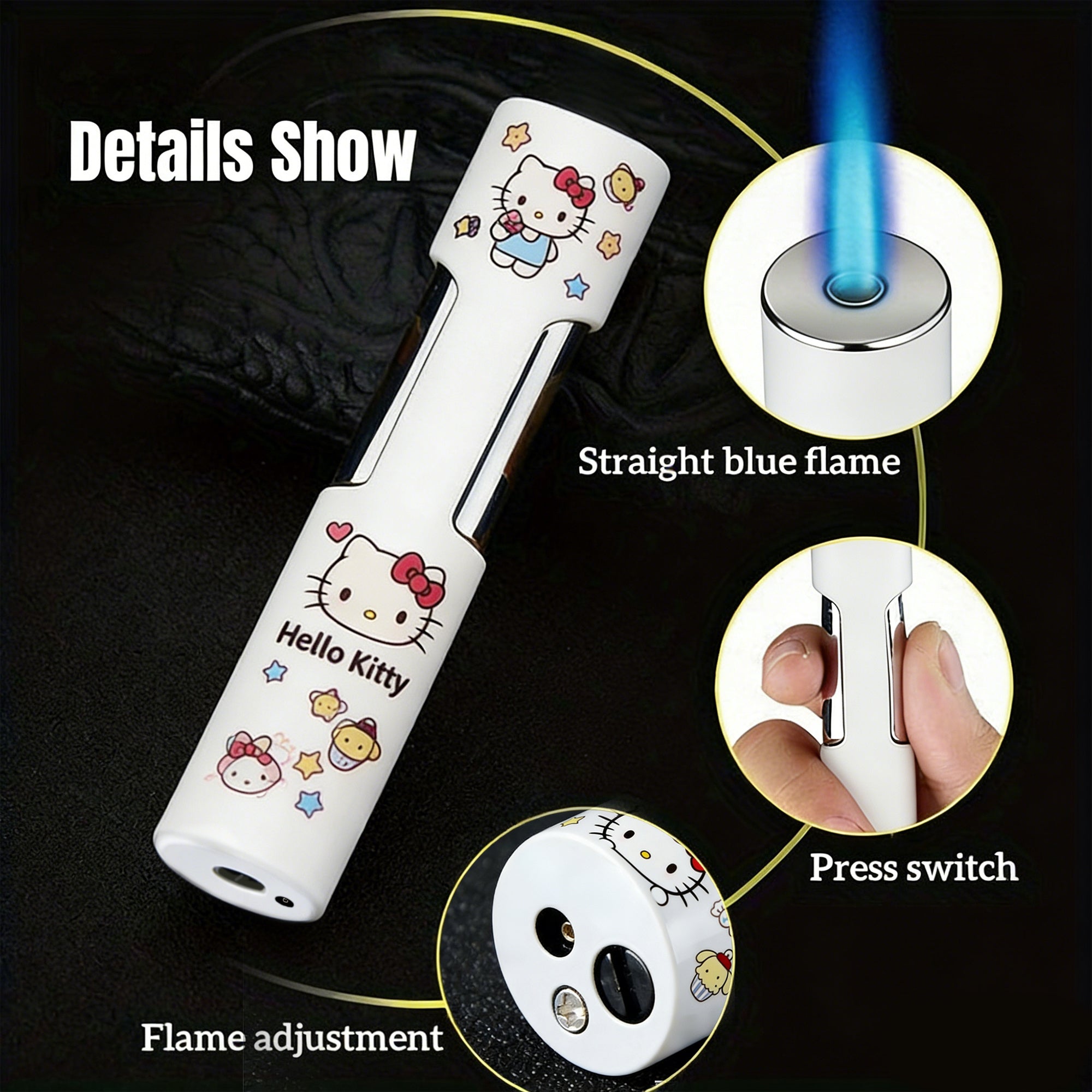 2pcs Sanrio Kuromi And Hello Kitty Cylindrical Lighter, Windproof Refillable Pink Flame Lighter, Cute Cartoon Mini Push Ignition Lighter, Portable Gift for Women And Girls (Butane Gas Not Included)