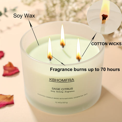 2Pack KBHOMFRA Scented Candle for Home, Coconut Jasmine Lavender Essential Oils Fragrant, Soy Wax 12.4Oz Large Capacity, 3-Wick 70 Hours Burn, for Festival Luxury Gift, Sleep Relaxation Ambience