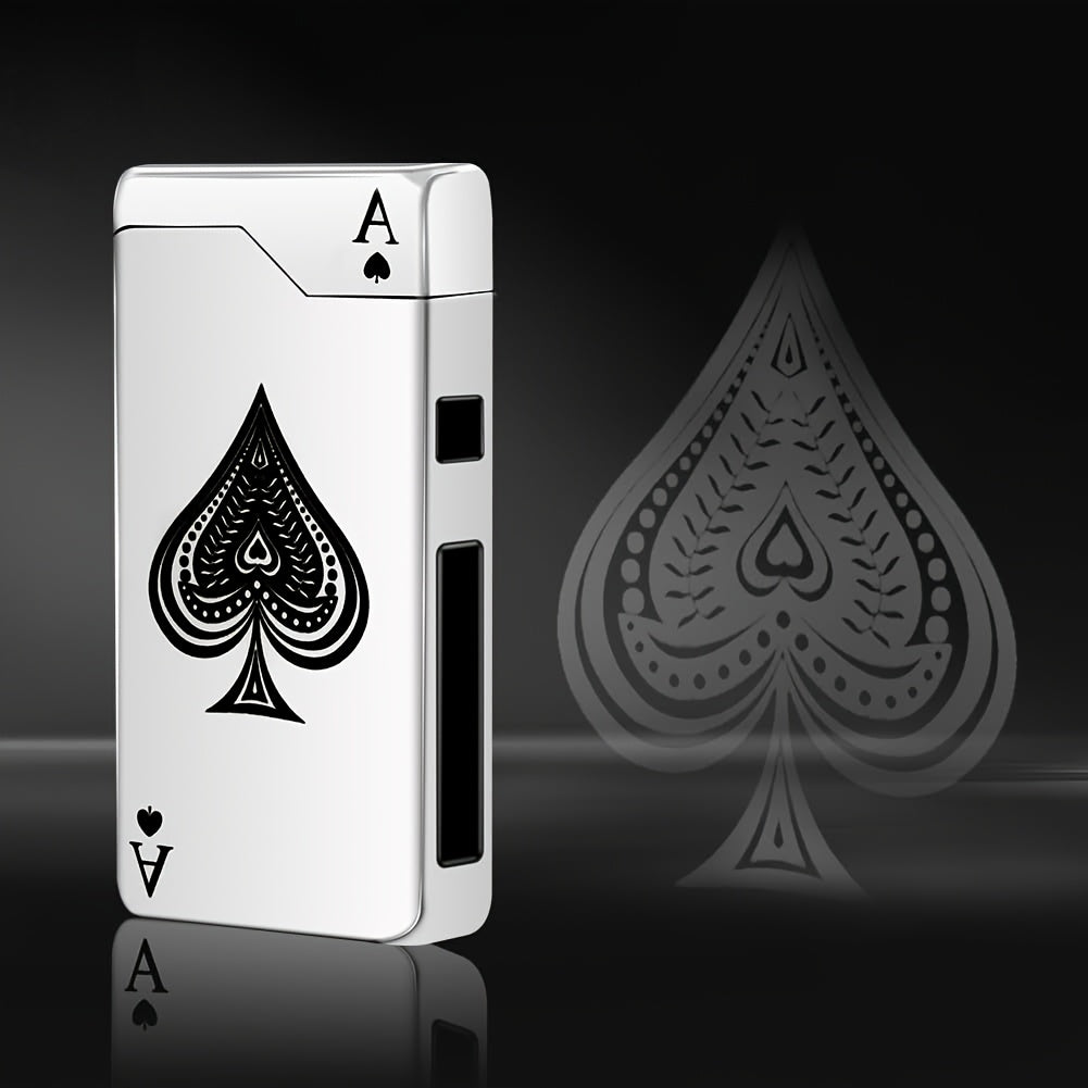 A Black Spade Ace Patterned Electronic Lighter, Windproof Lighter, Outdoor Lighter, Home Lighter