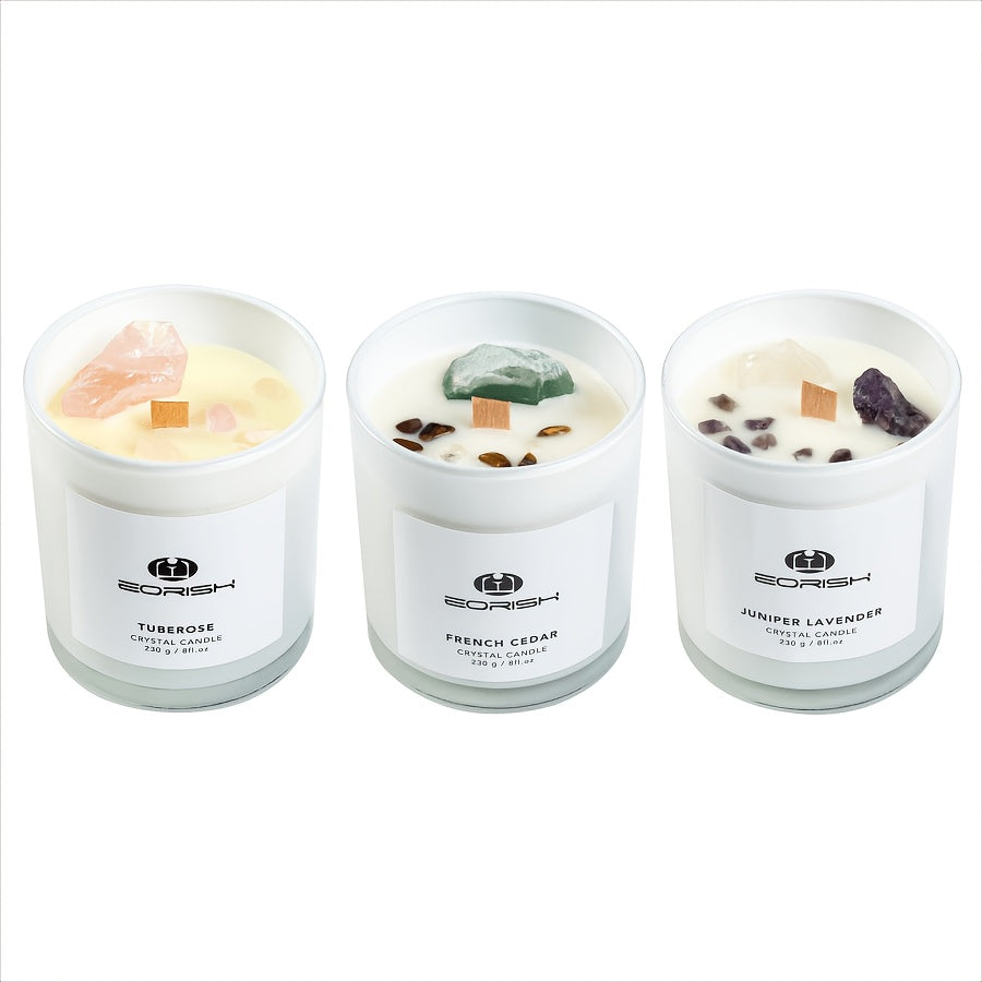 Soy Scented Candles with Crystal | Home Relaxation Scented Candles, Soul Gifts for Women\u002F Mothers\u002F Friends | Lavender, Tuberose, Cedar, Lemon & Sage Fragrances