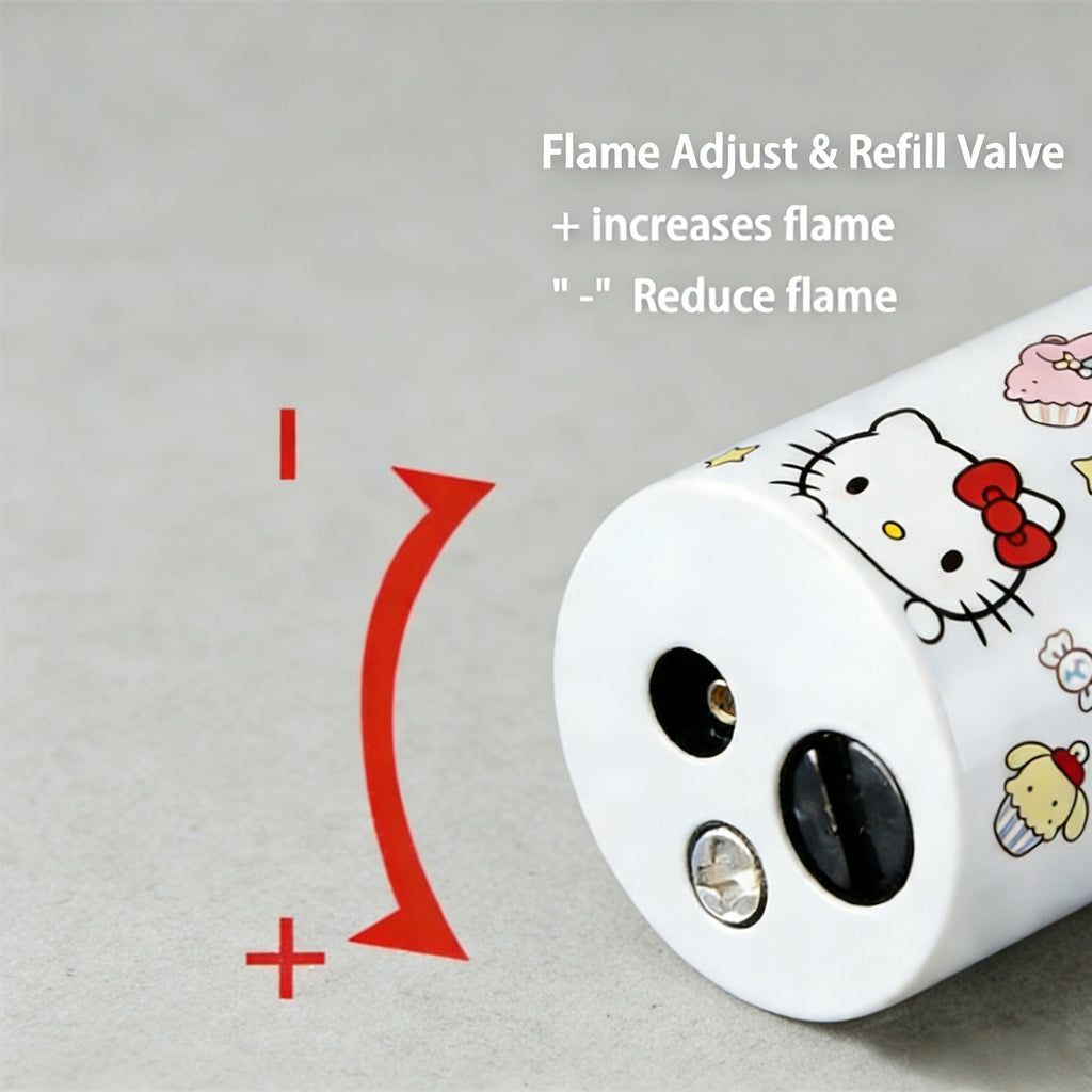 2pcs Sanrio Kuromi And Hello Kitty Cylindrical Lighter, Windproof Refillable Pink Flame Lighter, Cute Cartoon Mini Push Ignition Lighter, Portable Gift for Women And Girls (Butane Gas Not Included)