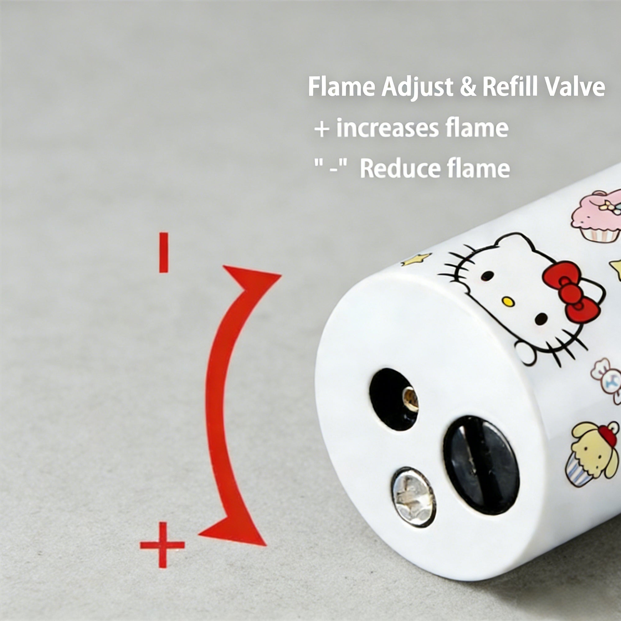 2pcs Sanrio Kuromi And Hello Kitty Cylindrical Lighter, Windproof Refillable Pink Flame Lighter, Cute Cartoon Mini Push Ignition Lighter, Portable Gift for Women And Girls (Butane Gas Not Included)