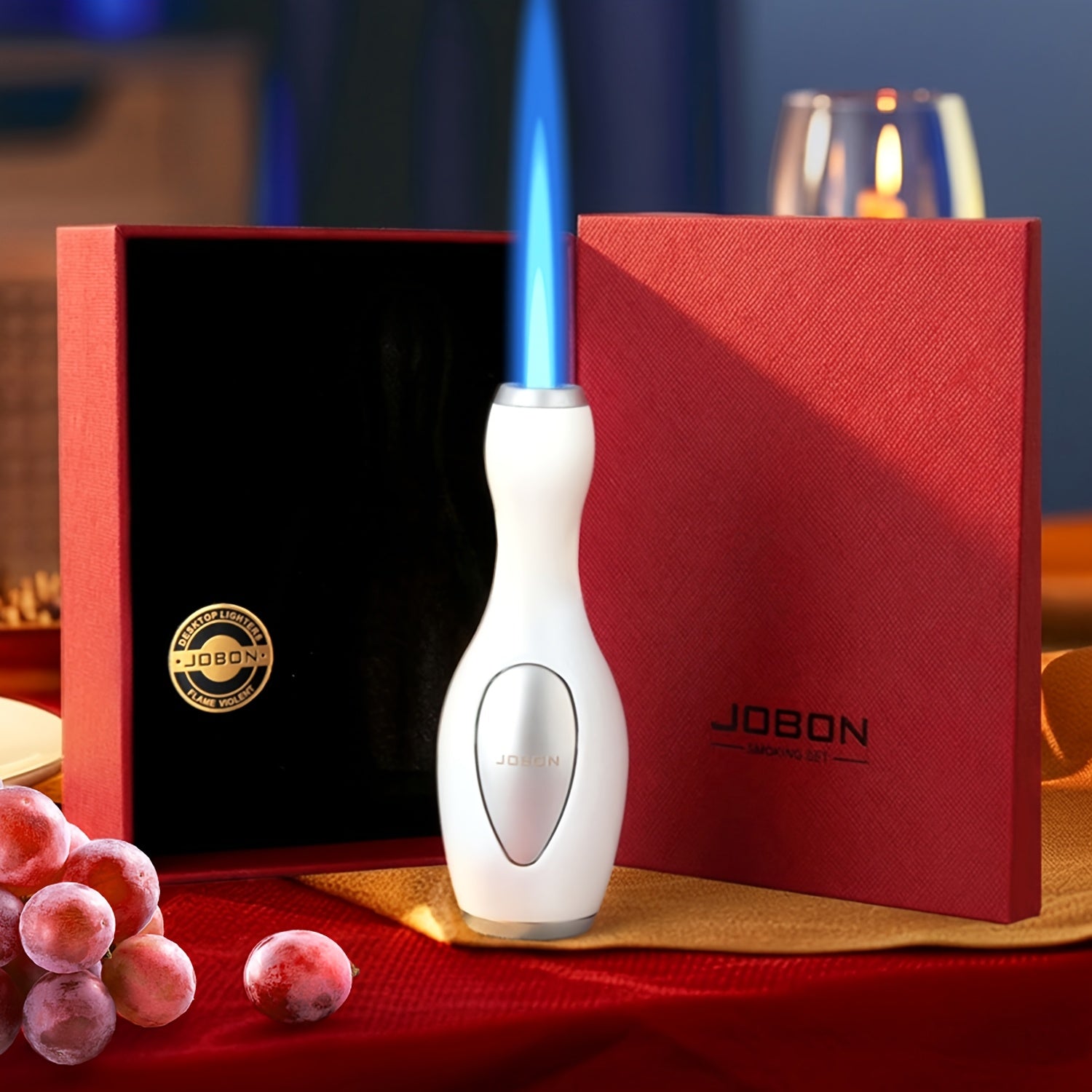 Exquisite Zinc Alloy Torch Lighter, Creative Bowling Style Windproof Refillable Jet Blue Flame Lighter, One-Button Adjustable Flame Function, Great Mens Present for Father's Day Christmas Birthday, for Candles Barbecue Camping (Butane Not Included)