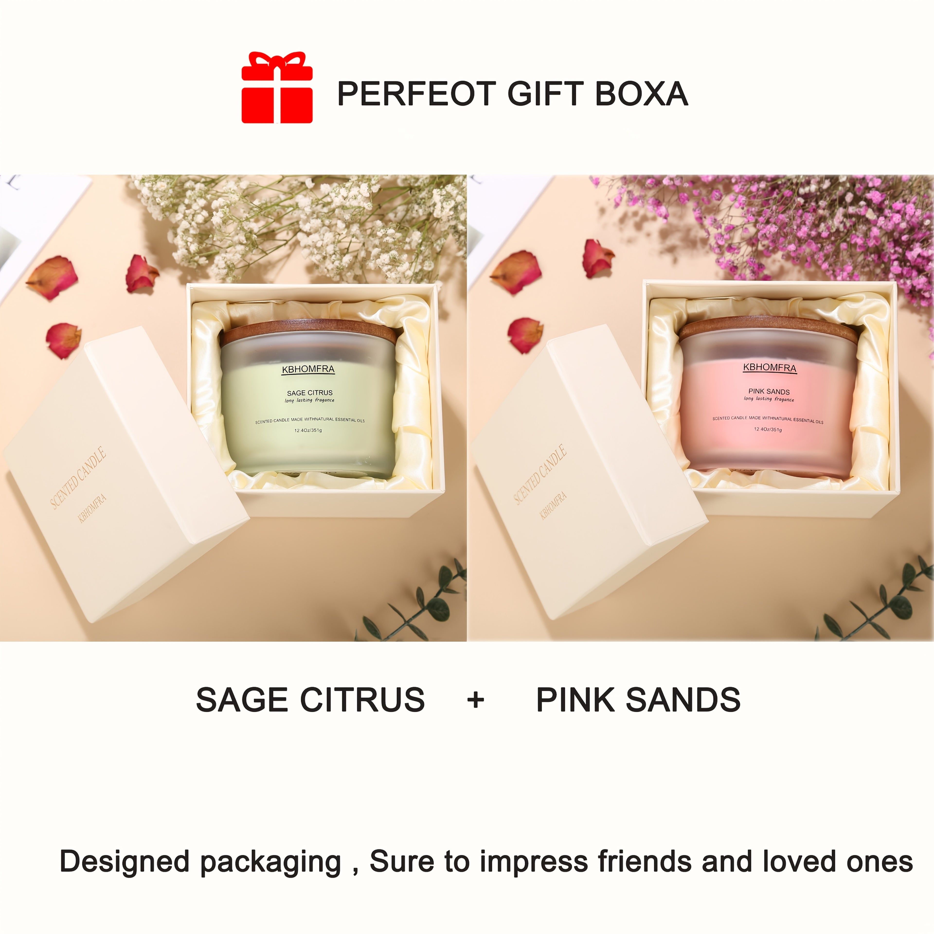2Pack KBHOMFRA Scented Candle for Home, Coconut Jasmine Lavender Essential Oils Fragrant, Soy Wax 12.4Oz Large Capacity, 3-Wick 70 Hours Burn, for Festival Luxury Gift, Sleep Relaxation Ambience