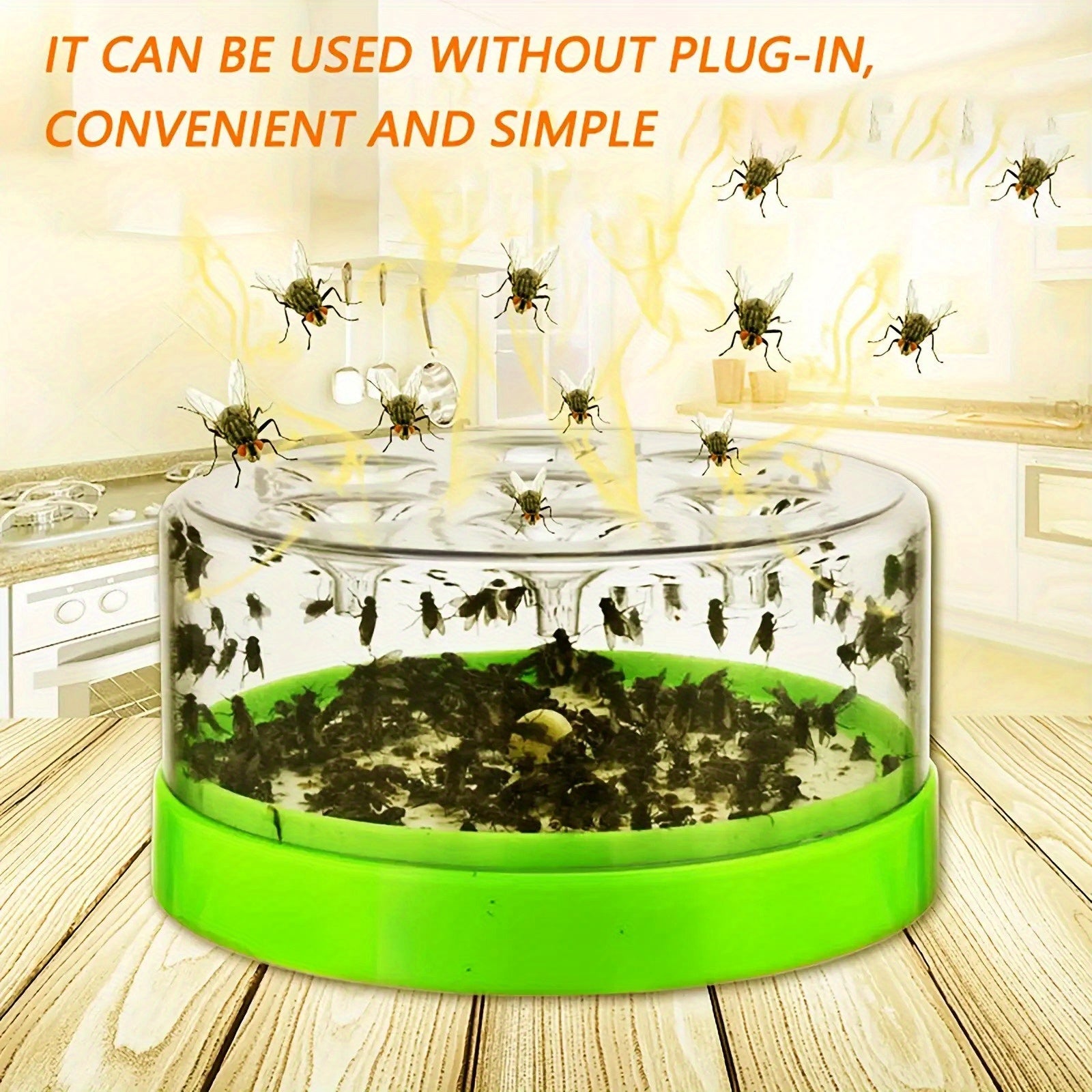 Non-Toxic Reusable Flying Insect Trap Cage with 7 Trapping Holes, Transparent Top And Green Base - No Electricity Or Battery Needed - Safe And Effective for Home And Garden Pest Control - Traps Wasps, Flies, Insects - Durable Plastic
