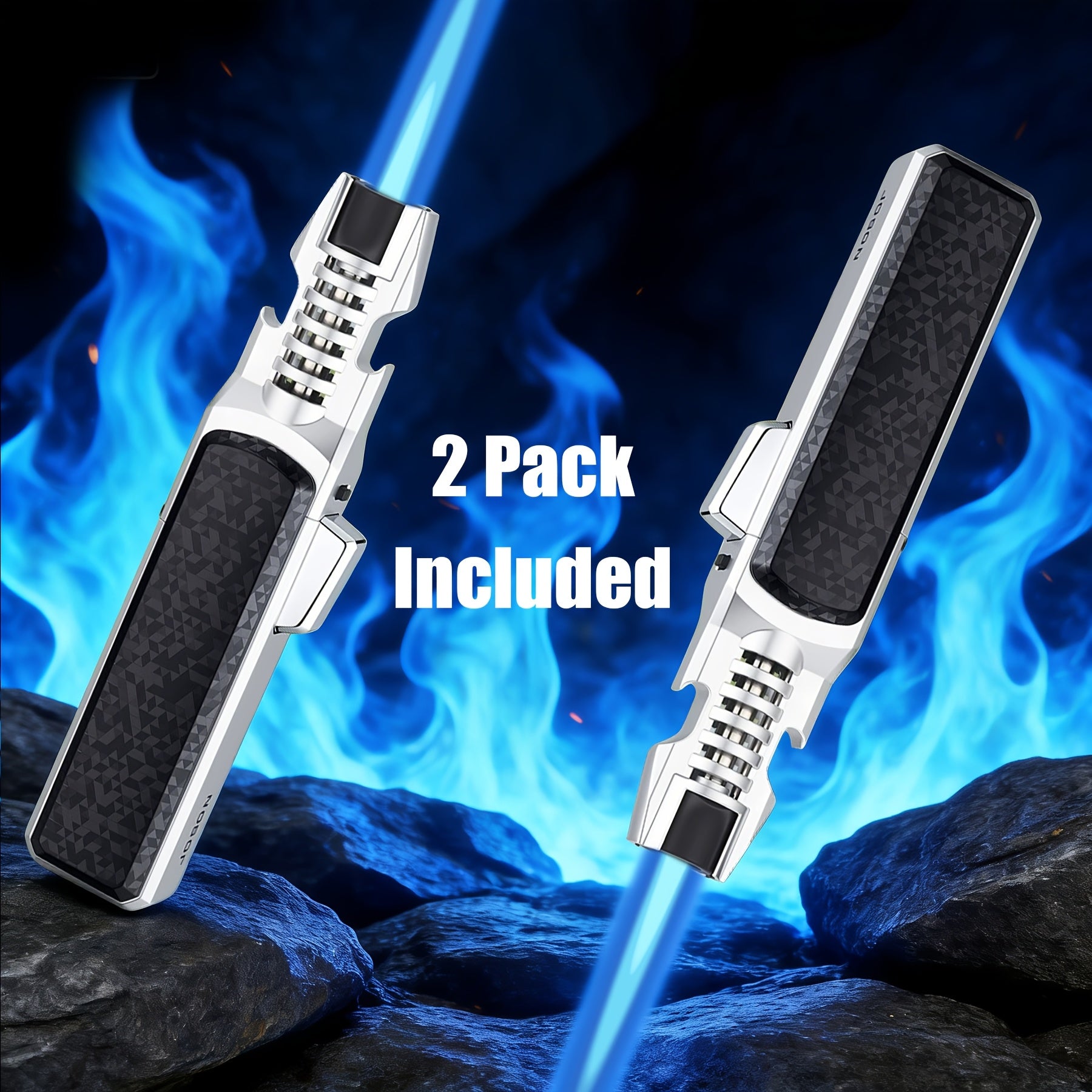 2 PackZinc Alloy Windproof Refillable Butane Jet Adjustable Blue Flame Lighter, Polished 2-in-1 Design with Opener And Safety Lock for Home Candles, Kitchen, Camping BBQ, Thoughtful Present for Men On Father's Day(No Butane Fuel Included)